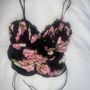 For Love And Lemons Black and Pink Floral Lace Bralette